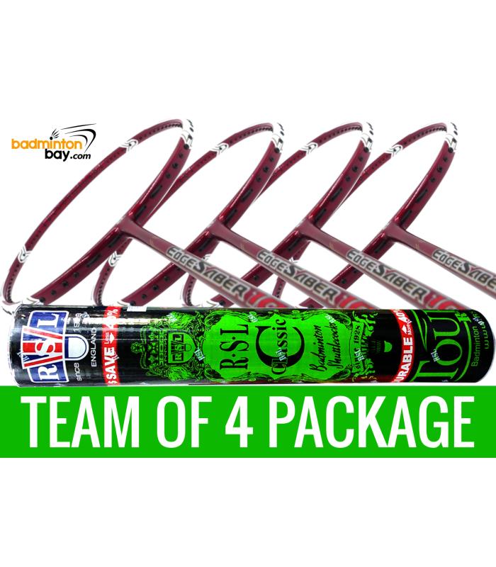 Team Package: 1 Tube RSL Classic Shuttlecocks + 4 Rackets - Apacs EdgeSaber 10 Red Badminton Racket