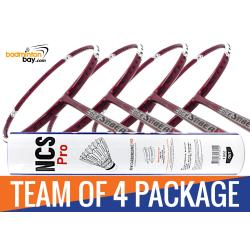 Team Package: 11 Tube Victor NCS Pro Synthetic Feather Shuttlecocks + 4 Rackets - Apacs EdgeSaber 10 Red Badminton Racket