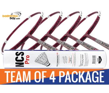 Team Package: 11 Tube Victor NCS Pro Synthetic Feather Shuttlecocks + 4 Rackets - Apacs EdgeSaber 10 Red Badminton Racket