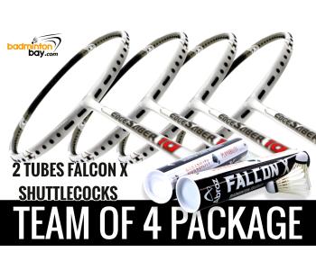 Team Package: 2 Tubes Abroz Falcon X Shuttlecocks + 4 Rackets - Apacs EdgeSaber 10 White Badminton Racket