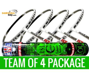 Team Package: 1 Tube RSL Classic Shuttlecocks + 4 Rackets - Apacs EdgeSaber 10 White Badminton Racket