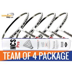 Team Package: 1 Tube Victor NCS Pro Synthetic Feather Shuttlecocks  + 4 Rackets - Apacs EdgeSaber 10 White Badminton Racket