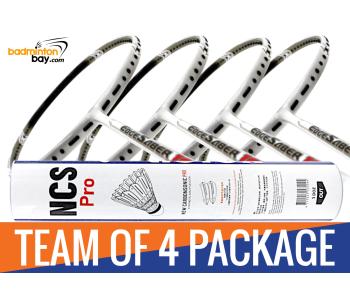 Team Package: 1 Tube Victor NCS Pro Synthetic Feather Shuttlecocks + 4 Rackets - Apacs EdgeSaber 10 White Badminton Racket