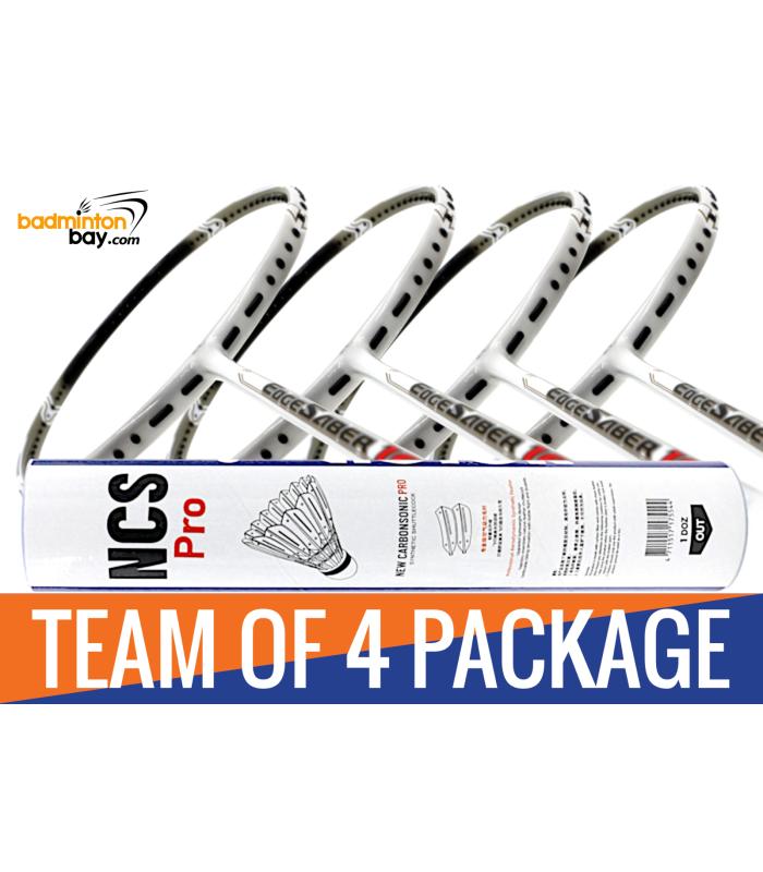 Team Package: 1 Tube Victor NCS Pro Synthetic Feather Shuttlecocks + 4 Rackets - Apacs EdgeSaber 10 White Badminton Racket Team Package: 1 Tube Victor NCS Pro Synthetic Feather Shuttlecocks + 4 Rackets - Apacs EdgeSaber 10 White Badminton Racket