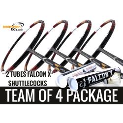 Team Package: 2 Tubes Abroz Falcon X Shuttlecocks + 4 Rackets Apacs Edgesaber Z Slayer Black Gold Compact Frame Badminton Racket (4U)