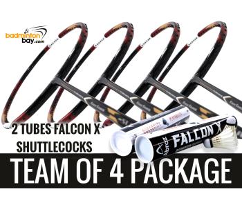 Team Package: 2 Tubes Abroz Falcon X Shuttlecocks + 4 Rackets Apacs Edgesaber Z Slayer Black Gold Compact Frame Badminton Racket (4U)