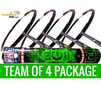 Team Package: 1 Tube RSL Classic Shuttlecocks + 4 Rackets Apacs Edgesaber Z Slayer Black Gold Compact Frame Badminton Racket (4U)