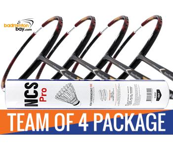 Team Package: 1 Tube Victor NCS Pro Synthetic Feather Shuttlecocks+ 4 Rackets Apacs Edgesaber Z Slayer Black Gold Compact Frame Badminton Racket (4U)