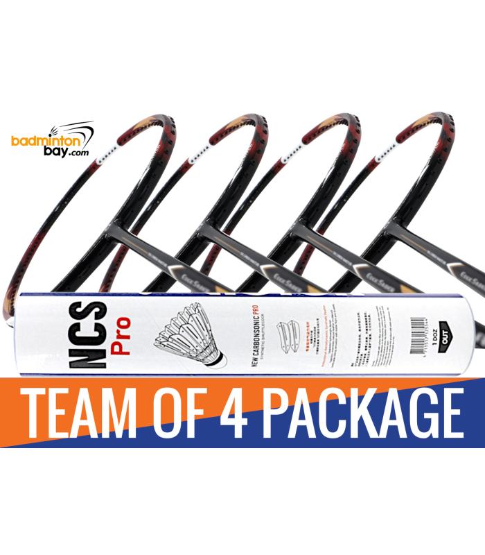 Team Package: 1 Tube Victor NCS Pro Synthetic Feather Shuttlecocks+ 4 Rackets Apacs Edgesaber Z Slayer Black Gold Compact Frame Badminton Racket (4U) Team Package: 1 Tube Victor NCS Pro Synthetic Feather Shuttlecocks+ 4 Rackets Apacs Edgesaber Z Slayer Black Gold Compact Frame Badminton Racket (4U)