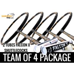 Team Package: 2 Tubes Abroz Falcon X Shuttlecocks + 4 Rackets - Apacs Feather Weight X SPECIAL (XS) Black Gold Badminton Racket
