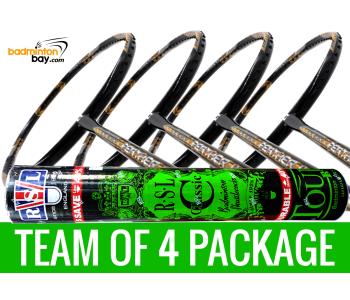 Team Package: 1 Tube RSL Classic Shuttlecocks + 4 Rackets - Apacs Feather Weight X SPECIAL (XS) Black Gold Badminton Racket