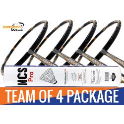 Team Package: 1 Tube Victor NCS Pro Synthetic Feather Shuttlecocks + 4 Rackets - Apacs Feather Weight X SPECIAL (XS) Black Gold Badminton Racket