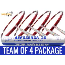 Team Package: 1 Tube Yonex AS30 Shuttlecocks + 4 Rackets - Apacs Feather Weight X II Red Gold Badminton Racket