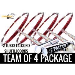 Team Package: 2 Tubes Abroz Falcon X Shuttlecocks + 4 Rackets - Apacs Feather Weight X II Red Gold Badminton Racket