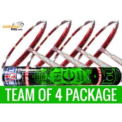 Team Package: 1 Tube RSL Classic Shuttlecockss + 4 Rackets - Apacs Feather Weight X II Red Gold Badminton Racket