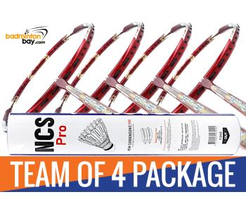 Team Package: 1 Tube Victor NCS Pro Synthetic Feather Shuttlecocks + 4 Rackets - Apacs Feather Weight X II Red Gold Badminton Racket