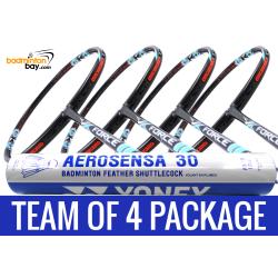 Team Package: 1 Tube Yonex AS30 Shuttlecocks + 4 Rackets - Apacs Force II Max 4U Compact Frame Badminton Racket