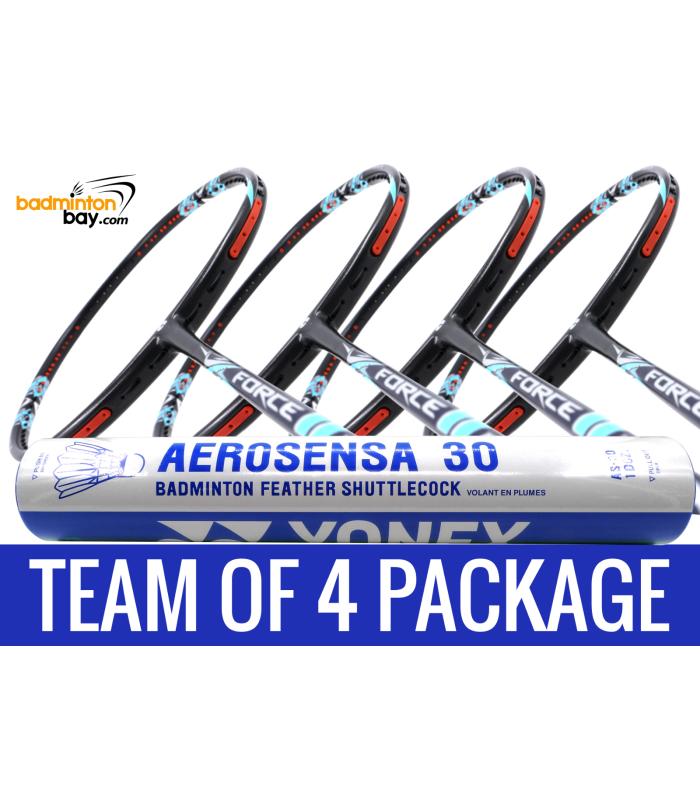 Team Package: 1 Tube Yonex AS30 Shuttlecocks + 4 Rackets - Apacs Force II Max 4U Compact Frame Badminton Racket