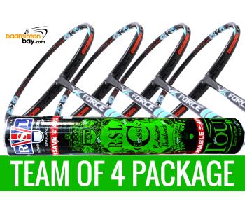 Team Package: 1 Tube RSL Classic Shuttlecocks + 4 Rackets - Apacs Force II Max 4U Compact Frame Badminton Racket