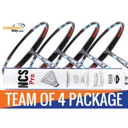 Team Package: 1 Tube Victor NCS Pro Synthetic Feather Shuttlecocks + 4 Rackets - Apacs Force II Max 4U Compact Frame Badminton Racket