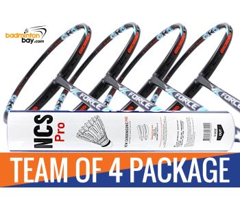 Team Package: 1 Tube Victor NCS Pro Synthetic Feather Shuttlecocks + 4 Rackets - Apacs Force II Max 4U Compact Frame Badminton Racket