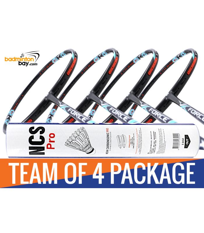 Team Package: 1 Tube Victor NCS Pro Synthetic Feather Shuttlecocks + 4 Rackets - Apacs Force II Max 4U Compact Frame Badminton Racket Team Package: 1 Tube Victor NCS Pro Synthetic Feather Shuttlecocks + 4 Rackets - Apacs Force II Max 4U Compact Frame Badminton Racket