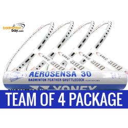 Team Package: 1 Tube Yonex AS30 Shuttlecocks + 4 Rackets - Apacs Nano 900 Power (White) Badminton Racket