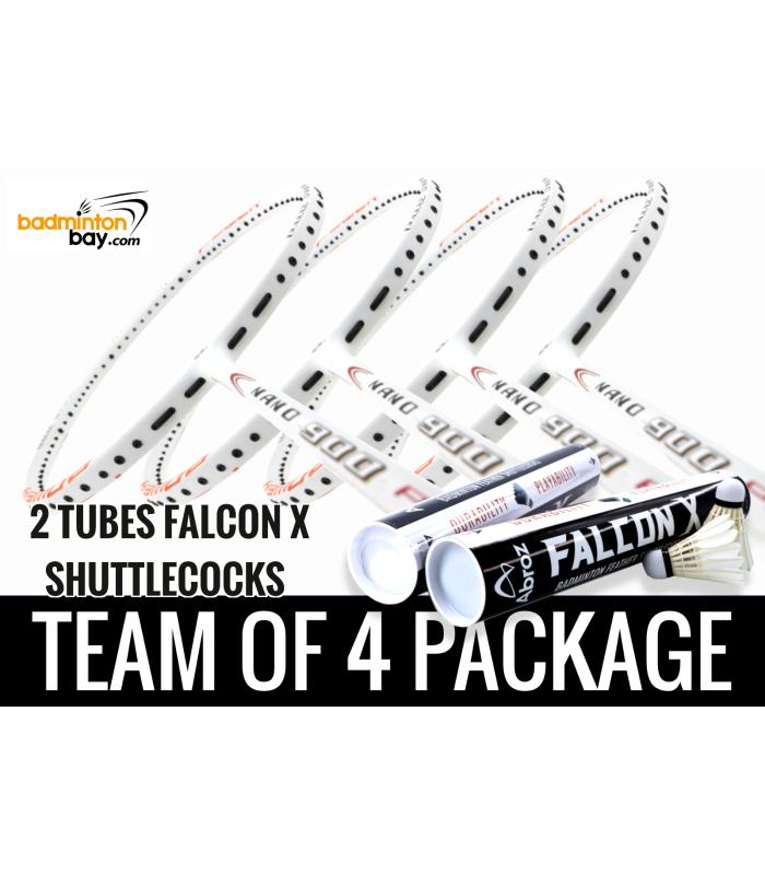 Team Package: 2 Tubes Abroz Falcon X Shuttlecocks + Apacs Nano 900 Power (White) Badminton Racket