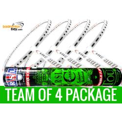 Team Package: 1 Tube RSL Classic Shuttlecocks + 4 Rackets - Apacs Nano 900 Power (White) Badminton Racket
