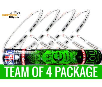 Team Package: 1 Tube RSL Classic Shuttlecocks + 4 Rackets - Apacs Nano 900 Power (White) Badminton Racket