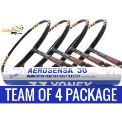 Team Package: 1 Tube Yonex AS30 Shuttlecocks + 4 Rackets - Apacs Nano 9900 Badminton Racket