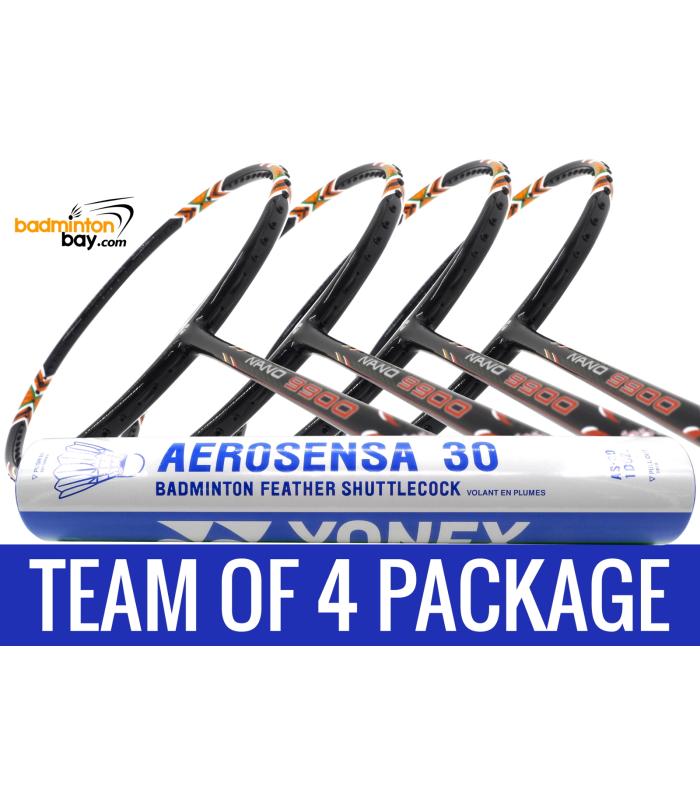 Team Package: 1 Tube Yonex AS30 Shuttlecocks + 4 Rackets - Apacs Nano 9900 Badminton Racket