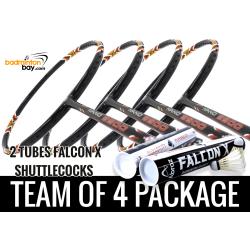 Team Package: 2 Tubes Abroz Falcon X Shuttlecocks + 4 Rackets - Apacs Nano 9900 Badminton Racket