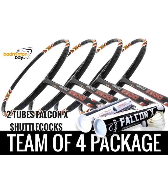 Team Package: 2 Tubes Abroz Falcon X Shuttlecocks + 4 Rackets - Apacs Nano 9900 Badminton Racket