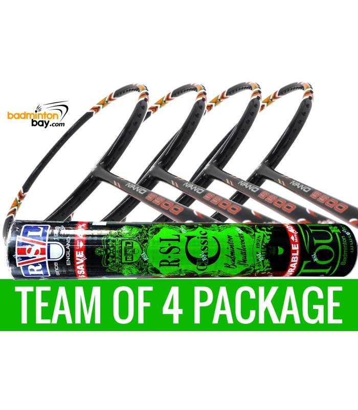 Team Package: 1 Tube RSL Classic Shuttlecocks + 4 Rackets - Apacs Nano 9900 Badminton Racket