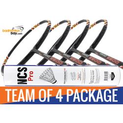Team Package: 1 Tube Victor NCS Pro Synthetic Feather Shuttlecocks + 4 Rackets - Apacs Nano 9900 Badminton Racket