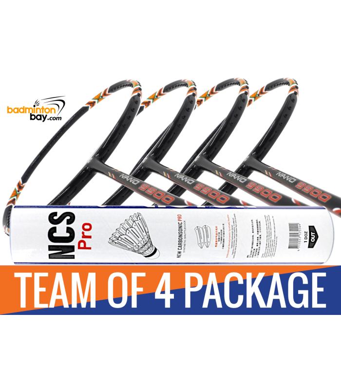 Team Package: 1 Tube Victor NCS Pro Synthetic Feather Shuttlecocks + 4 Rackets - Apacs Nano 9900 Badminton Racket