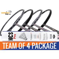 Team Package: 1 Tube Victor NCS Pro Synthetic Feather Shuttlecocks + 4 Rackets - Apacs Nano Fusion 722 Speed (2 in Black, 2 in Grey)  Badminton Racket