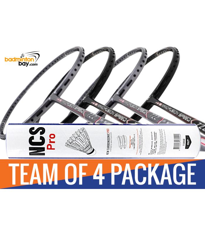 Team Package: 1 Tube Victor NCS Pro Synthetic Feather Shuttlecocks + 4 Rackets - Apacs Nano Fusion 722 Speed (2 in Black, 2 in Grey)  Badminton Racket