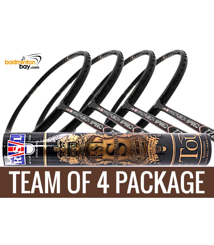 Team Package: 1 Tube RSL Supreme Shuttlecocks  + 4 Rackets - Apacs Nano Fusion 722 Speed Black Badminton Racket