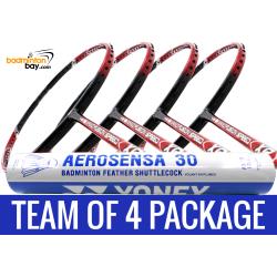 Team Package: 1 Tube Yonex AS30 Shuttlecocks + 4 Rackets - Apacs Nano Fusion Speed XR Badminton Racket