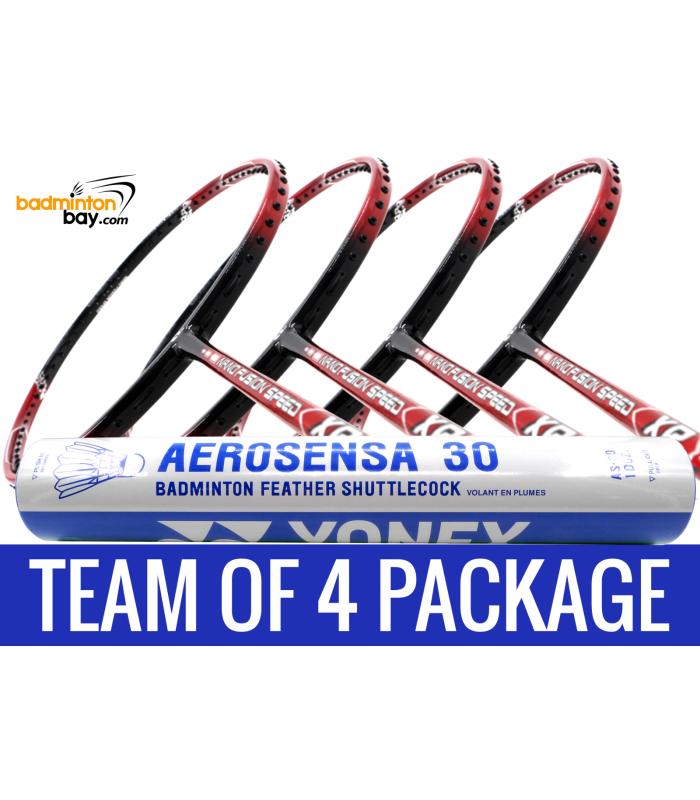 Team Package: 1 Tube Yonex AS30 Shuttlecocks + 4 Rackets - Apacs Nano Fusion Speed XR Badminton Racket