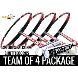 Team Package: 2 Tubes Abroz Falcon X Shuttlecocks + 4 Rackets Apacs Nano Fusion Speed XR Badminton Racket