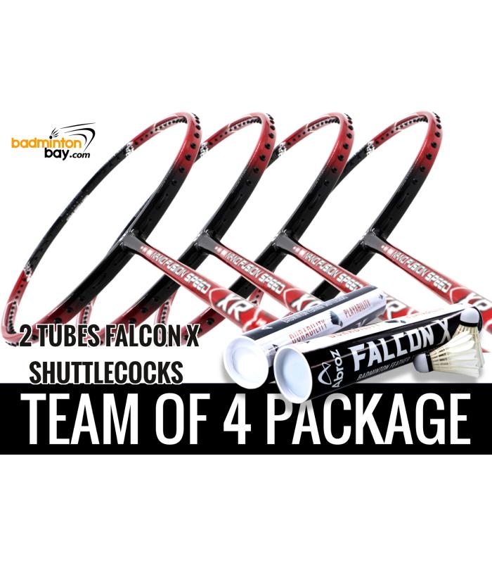 Team Package: 2 Tubes Abroz Falcon X Shuttlecocks + 4 Rackets Apacs Nano Fusion Speed XR Badminton Racket