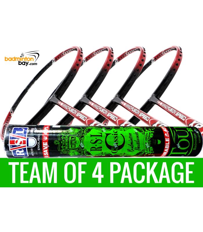 Team Package: 1 Tube RSL Classic Shuttlecocks + 4 Rackets - Apacs Nano Fusion Speed XR Badminton Racket