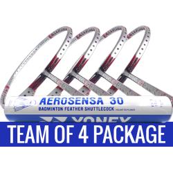 Team Package: 1 Tube Yonex AS30 Shuttlecocks + 4 Rackets - Apacs Stern 90 Offensive 6U Badminton Racket