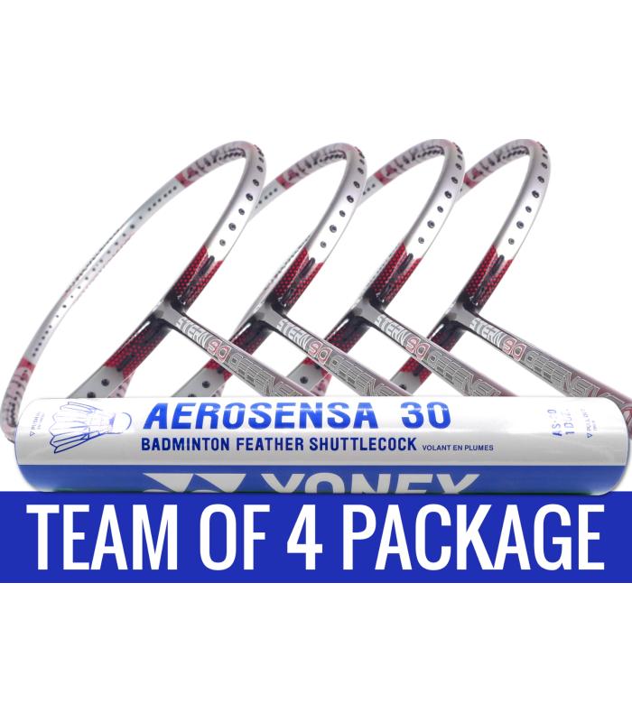 Team Package: 1 Tube Yonex AS30 Shuttlecocks + 4 Rackets - Apacs Stern 90 Offensive 6U Badminton Racket