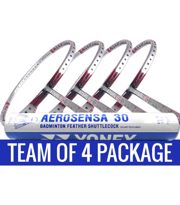 Team Package: 1 Tube Yonex AS30 Shuttlecocks + 4 Rackets - Apacs Stern 90 Offensive 6U Badminton Racket
