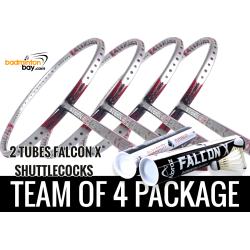 Team Package: 2 Tubes Abroz Falcon X Shuttlecocks + 4 Rackets Apacs Stern 90 Offensive 6U Badminton Racket