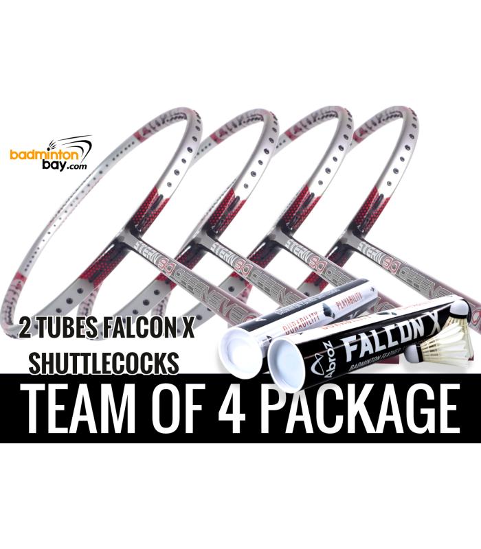 Team Package: 2 Tubes Abroz Falcon X Shuttlecocks + 4 Rackets Apacs Stern 90 Offensive 6U Badminton Racket